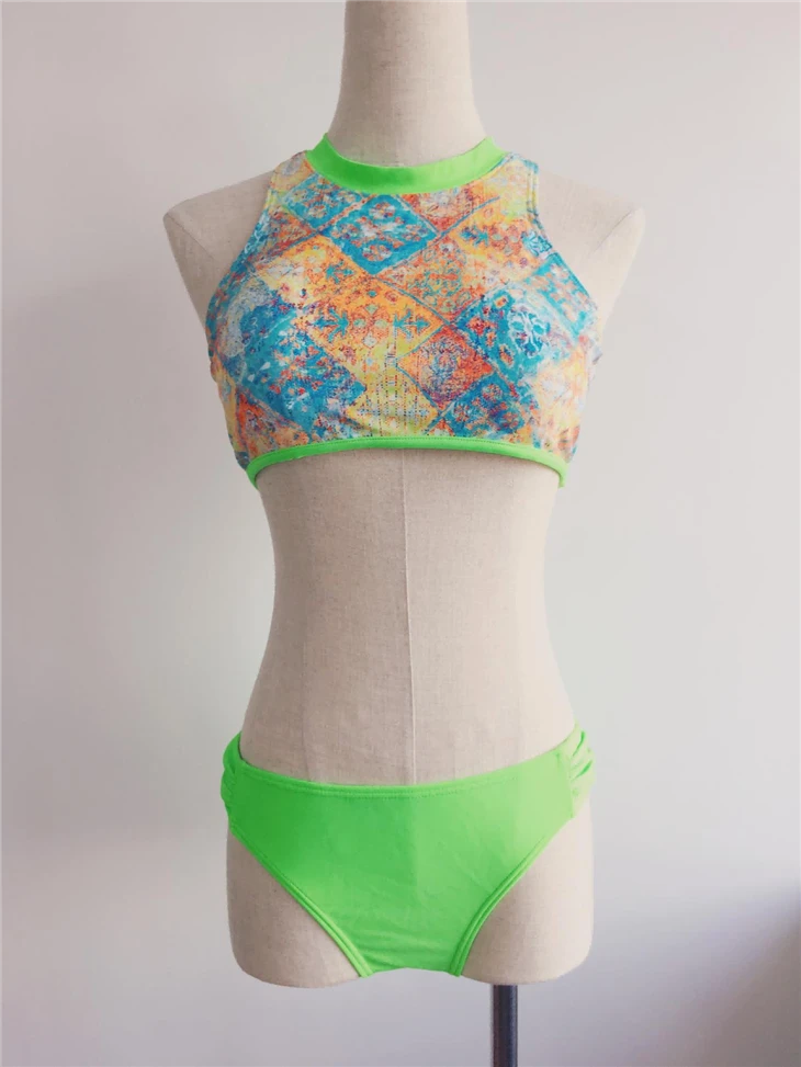 Bikini Leher Tinggi Motif Ubin Boho