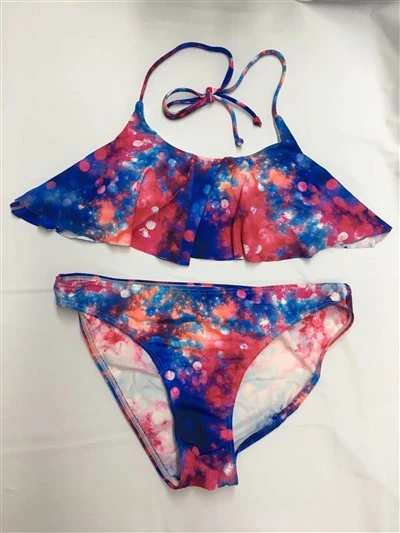 Set Bikini Halter Ruffle Cetak Galaxy